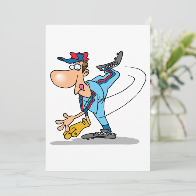 Invitation Lanceur de baseball de dessin animé drôle lançant  (Debout devant)