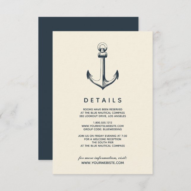 Invitation L'Ancre bleue | Détails de l'invité Mariage (Devant / Derrière)