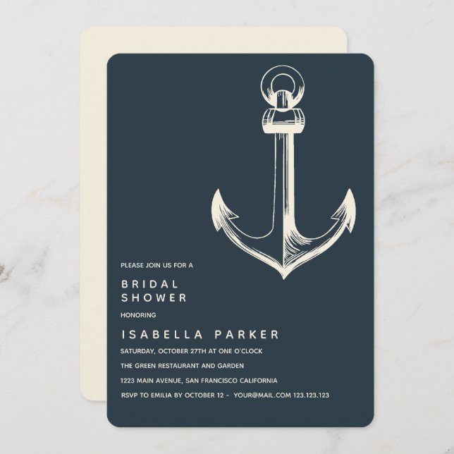 Invitation L'Ancre bleue | FÊTE DES MARIÉES MARIAGE (Devant / Derrière)