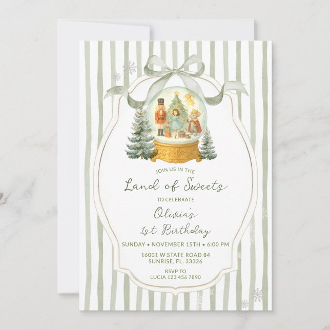 Invitation Land of Sweets Nutcracker Green Winter Birthday (Devant)