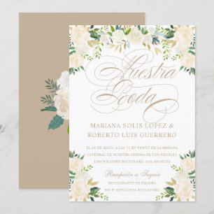 Invitation Langue espagnole Nuestra Boda flores pintadas