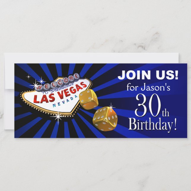 Invitation L'anniversaire de 30 ans Las Vegas Starburst bleu  (Devant)