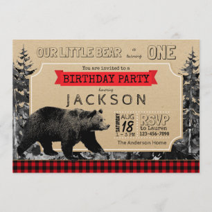 Invitation L'anniversaire de bûcheron Ours petit plaid de buf