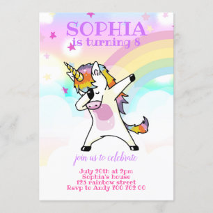 Invitation L'anniversaire de l'Unicorn Funny Rainbow Girl