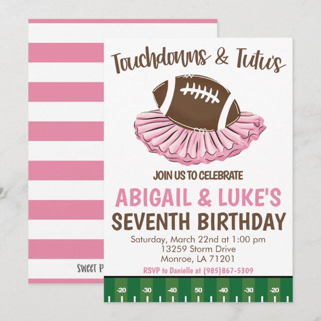 Invitation L'anniversaire de Touchdown et Tutu (Devant / Derrière)