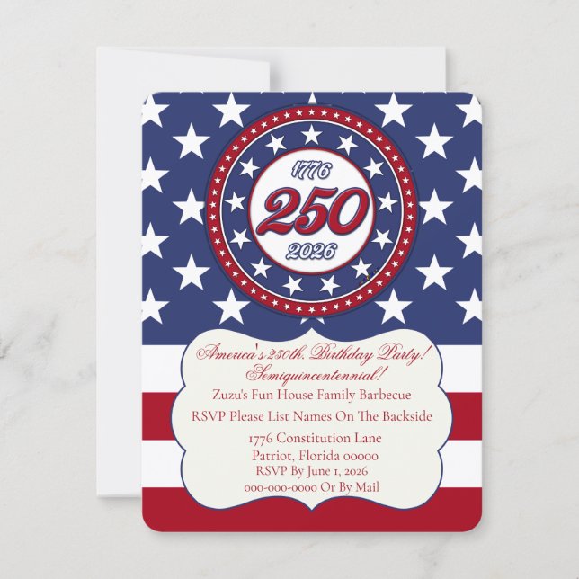 Invitation L'anniversaire des 250 ans de l'Amérique avec le d (Devant)