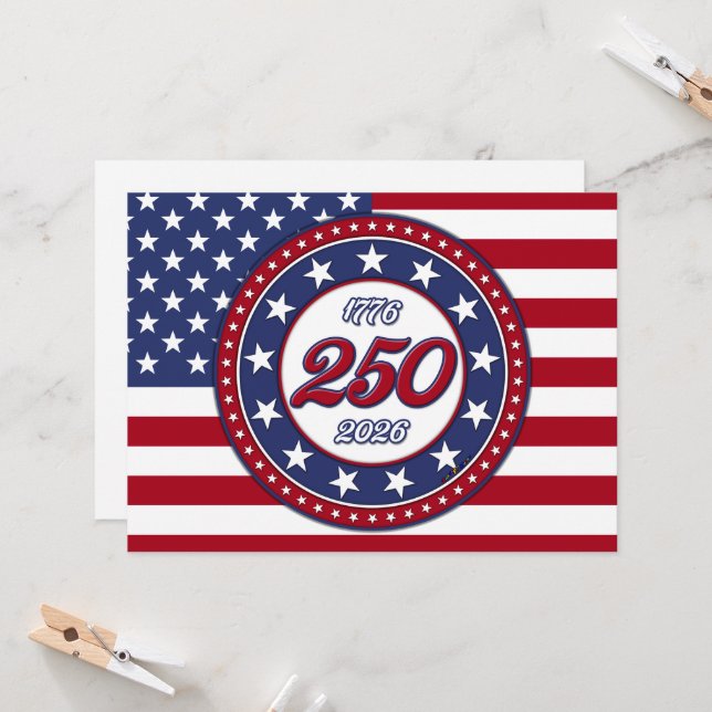 Invitation L'anniversaire des 250 ans de l'Amérique avec le d (Devant/Arrière en situation)