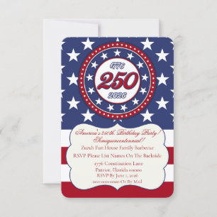 Invitation L'anniversaire des 250 ans de l'Amérique avec le d