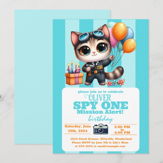 Invitation L'anniversaire d'Owen Kitty du ciel ! (Devant / Derrière)