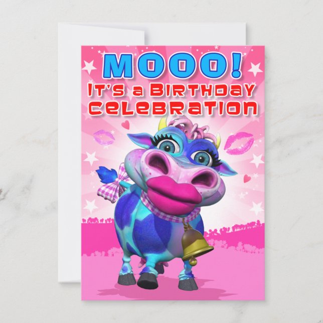 Invitation L'anniversaire invitent MOO de baiser (le (Devant)