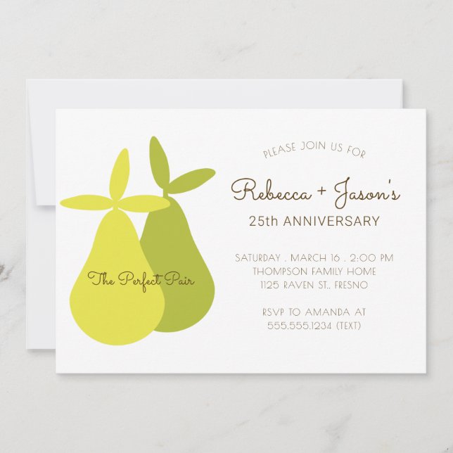Invitation L'Anniversaire Parfait Paire Jaune Vert Pears (Devant)