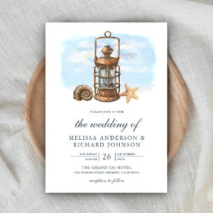 Invitation Lanterne aquarelle rustique mariage nautique