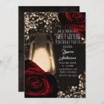 Invitation Lanterne brillante rustique et roses rouges foncée<br><div class="desc">personnaliser pour votre événement</div>