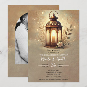 Invitation Lanterne Bronze Romantique Rustique pour Fiançaill