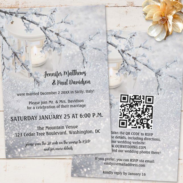 Invitation Lanterne Code QR Mariage Réception Hiver Neige (Créateur téléchargé)