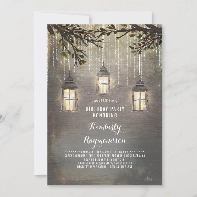 Invitation Lanterne de campagne rustique pour anniversaire de (Devant)