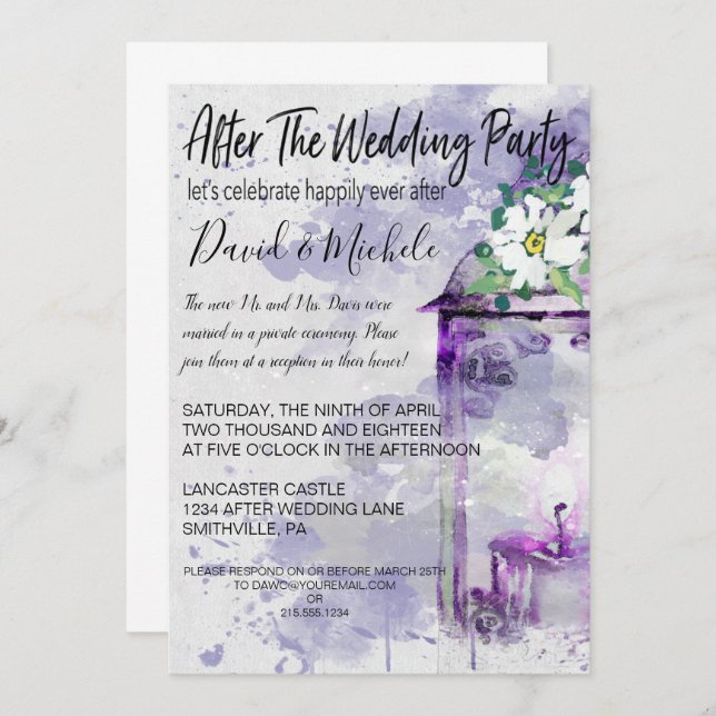 Invitation Lanterne de couleur d'eau Après la fête de mariage (Devant / Derrière)