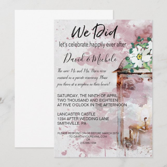 Invitation Lanterne de couleur d'eau et fleurs de mariage pos (Devant / Derrière)