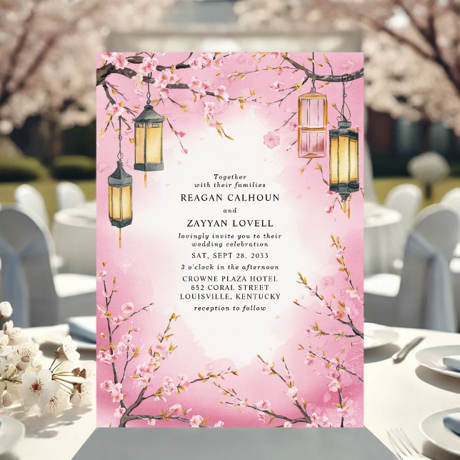 Invitation Lanterne de Fleur de Cerisier Rose Mariage de Prin (Créateur téléchargé)