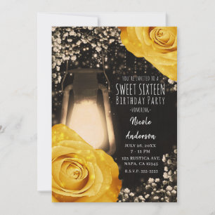 Invitation Lanterne de lueur rustique Golden Yellow Roses dou