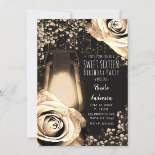 Invitation Lanterne de lueur rustique Roses d'or doux 16