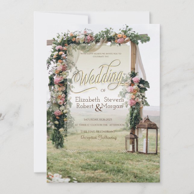 Invitation Lanterne de Mariage Arbor Roses de Mariage (Devant)