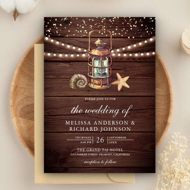 Invitation Lanterne de mariage nautique en bois rustique anti (Créateur téléchargé)