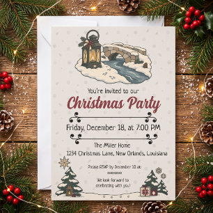 Invitation Lanterne de Noël nordique près d'un pont de pierre