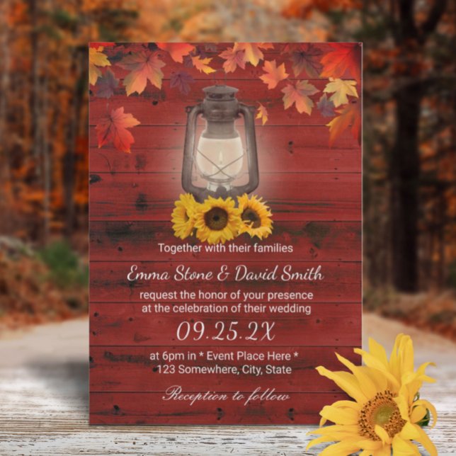 Invitation Lanterne de tournesol rustique Mariage de automne  (Créateur téléchargé)