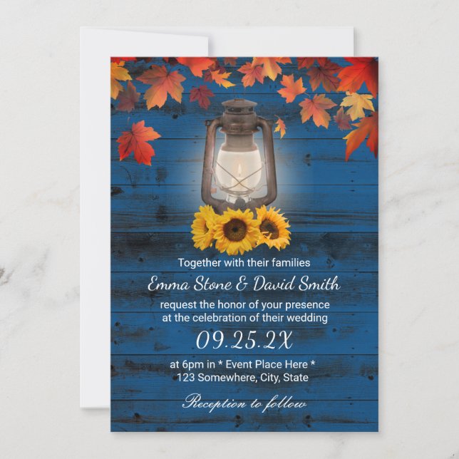 Invitation Lanterne de tournesol rustique Mariage de automne  (Devant)