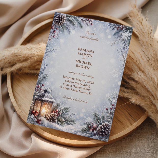 Invitation Lanterne d'hiver Cône de pin Botanique enneigée (Créateur téléchargé)