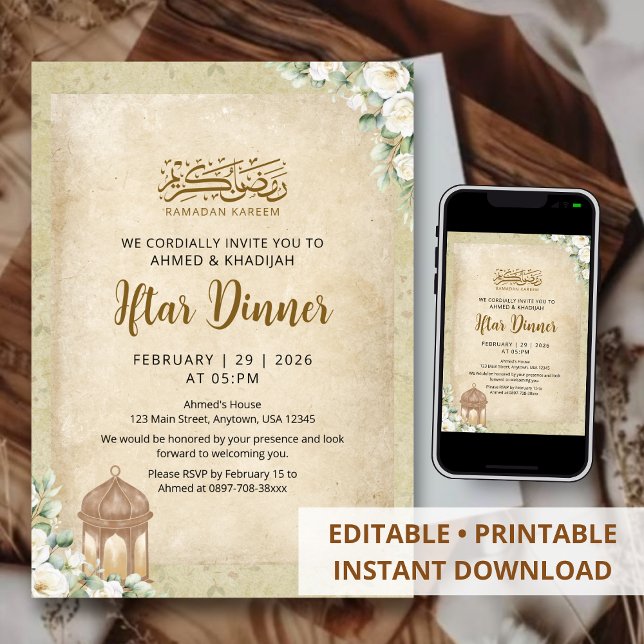Invitation Lanterne d'invitation Iftar Ramadan floral vintage (Créateur téléchargé)