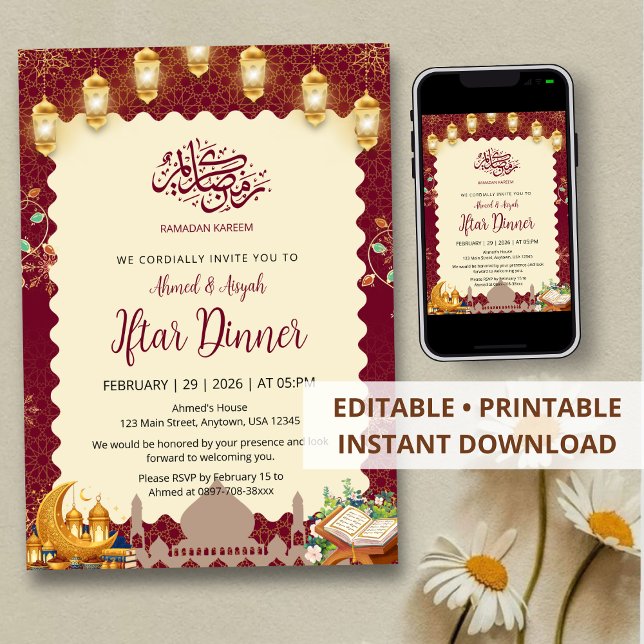 Invitation Lanterne élégante d'invitation à l'Iftar en Bourgo (Créateur téléchargé)