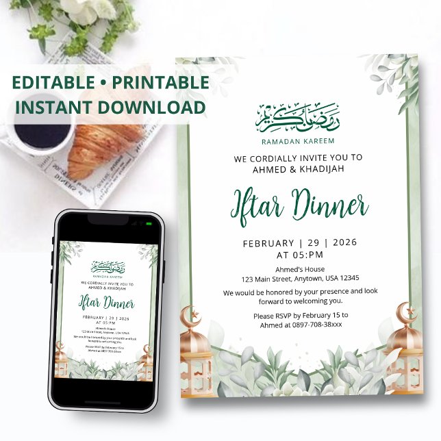 Invitation Lanterne en cuivre à feuille d'eucalyptus Ramadan  (Créateur téléchargé)