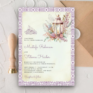 Invitation Lanterne Florale Lavande Rustique Mariage Musulman