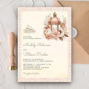 Invitation Lanterne Florale Péche Bohème Rustique Mariage Mus