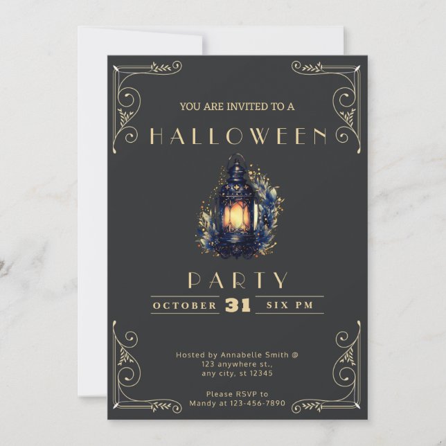 Invitation Lanterne Halloween Black & Gold Tableau Noir (Devant)