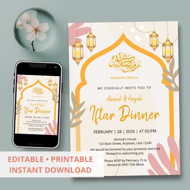 Invitation Lanterne islamique boho moderne pour le dîner Ifta (Créateur téléchargé)