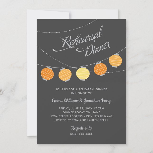Invitation Lanterne Mariage Répétition de dîner Orange Jaune (Devant)