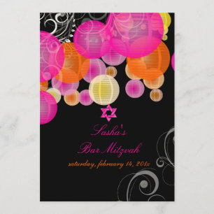 Invitation Lanterne rose et orange PixDezines/bar-mitzvah