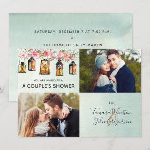 Invitation Lanterne rose or Floral Aquarelle Couples Douche