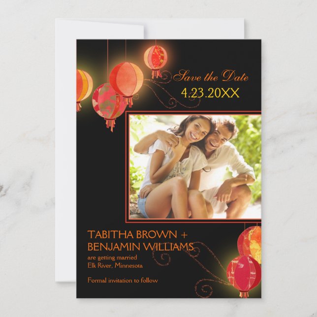 Invitation Lanterne Rouge en Papier Mariage Photo Enregistrer (Devant)