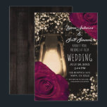 Invitation Lanterne Rustic Glow et Roses Magenta Mariage<br><div class="desc">personnaliser pour votre événement</div>