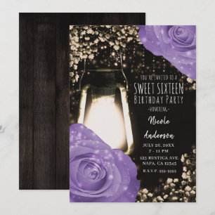 Invitation Lanterne Rustic Glow Lilas Roses Violettes Douces 