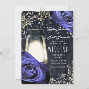 Invitation Lanterne Rustique aux Roses Violettes pour un Mari