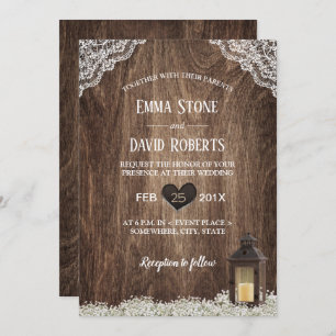 Invitation Lanterne rustique et Mariage de bois trempé du sou