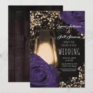 Invitation Lanterne Rustique Glow Aubergine Couleur Roses Mar
