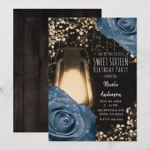 Invitation Lanterne Rustique Glow Dusty Blue Roses Douze Ans
