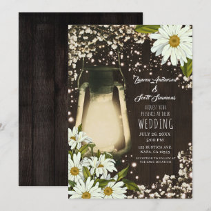 Invitation Lanterne Rustique Glow Fleurs de Marguerites et Gy