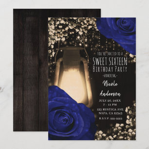 Invitation Lanterne Rustique Glow Navy Roses Mariage Sweet 16